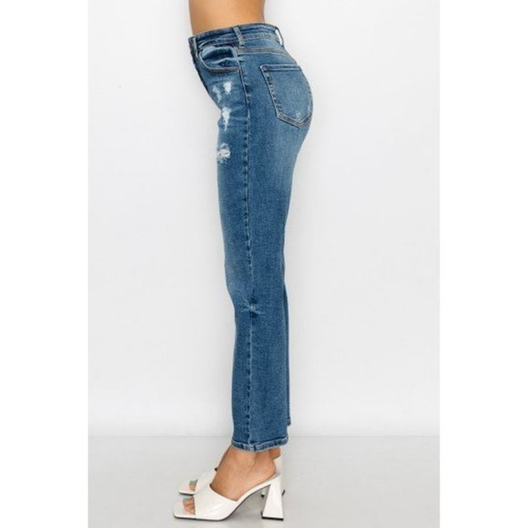 Wax Jean Collection Authentic Wash Slim Straight Distressed Stretch Denim Jean - Picture 3 of 5